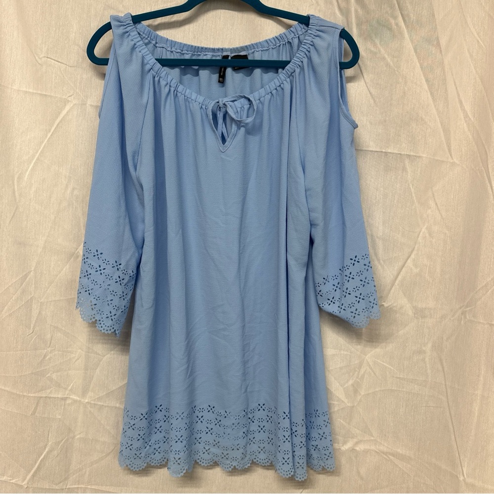 New Directions Light Blue Off-Shoulder Blouse